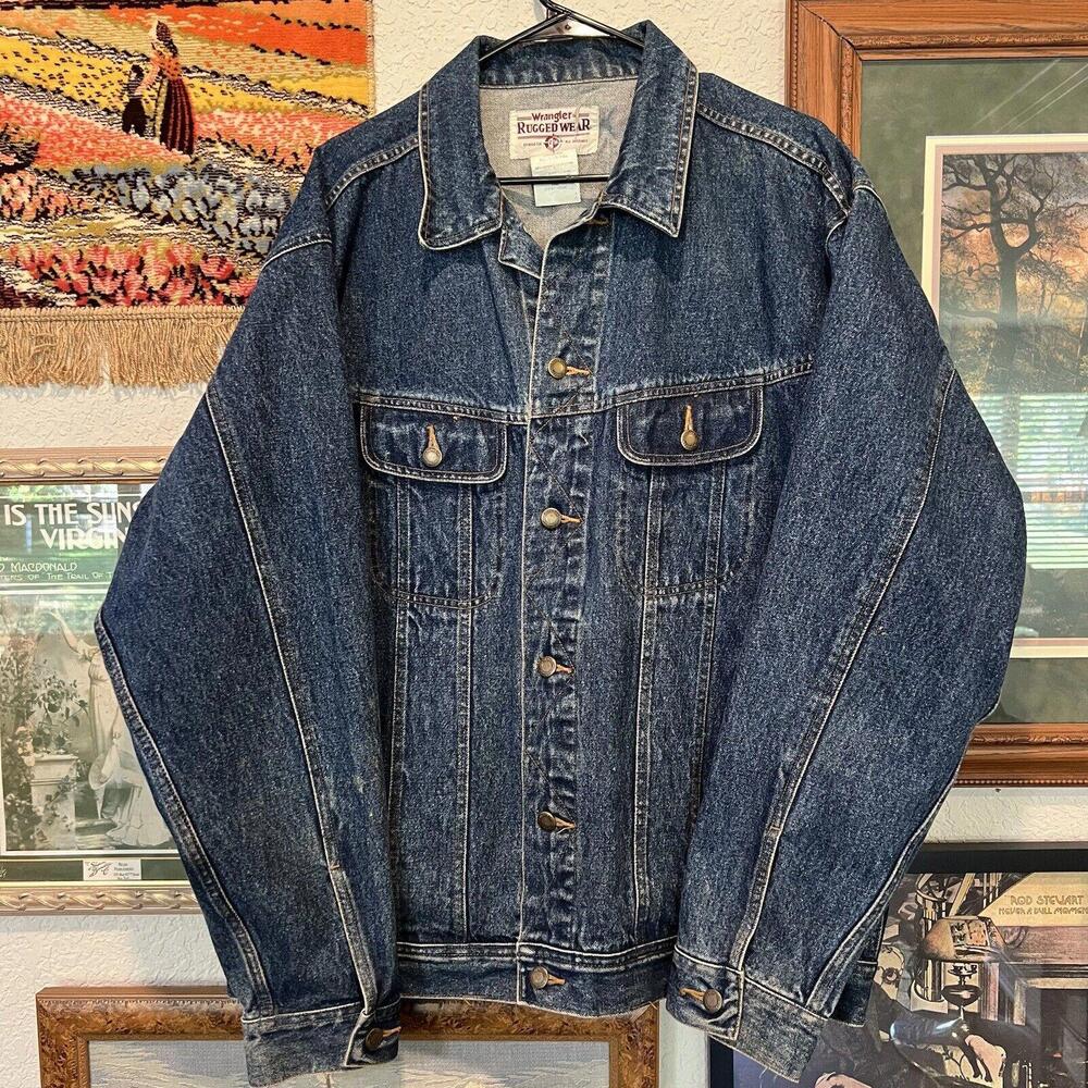 Vintage 90’s Wrangler Rugged Wear Snap‎ Back Denim Jacket Size XL